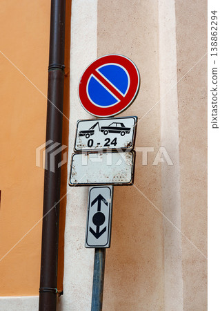 No parking sign on a city street with clear instructions for drivers and pedestrians No parking sign on a city street with clear instructions for drivers and pedestrians 138862294