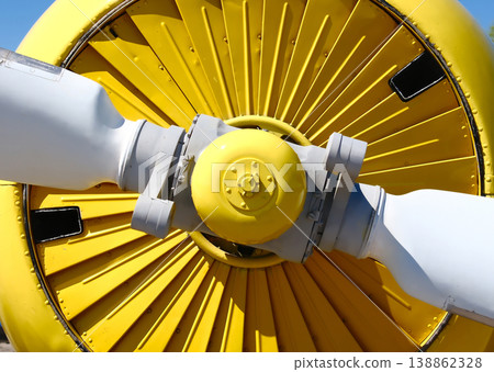 Yellow light aircraft nose with propeller spinner and engine Yellow light aircraft nose with propeller spinner and engine 138862328