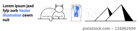Graphic design, minimalism, modern art, conceptual elements, visual storytelling, clean aesthetics. Minimal outline of a cat, a clothing hanger and stylized pyramids. Graphic design and minimalism Graphic design, minimalism, modern art, conceptual elements, visual storytelling, clean aesthetics. Minimal outline of a cat, a clothing hanger and stylized pyramids. Graphic design and minimalism 138862694