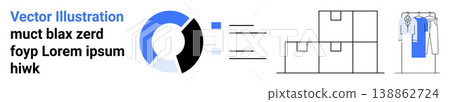 Data visualization, logistics planning, storage organization, retail management, supply chain, warehouse analytics. Circular chart and stacked boxes. Data visualization and logistics planning concept Data visualization, logistics planning, storage organization, retail management, supply chain, warehouse analytics. Circular chart and stacked boxes. Data visualization and logistics planning concept 138862724