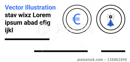 Finance, data analysis, economic strategies, cryptocurrency, design elements, marketing visuals. Euro icon and eye pyramid with geometric designs. Finance and data analysis concept Finance, data analysis, economic strategies, cryptocurrency, design elements, marketing visuals. Euro icon and eye pyramid with geometric designs. Finance and data analysis concept 138862840