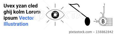 Blockchain technology, cryptocurrency, data analysis, cyber protection, digital transactions, innovation. Minimalist design with eye, magnifying glass and bitcoin circuit. Blockchain security Blockchain technology, cryptocurrency, data analysis, cyber protection, digital transactions, innovation. Minimalist design with eye, magnifying glass and bitcoin circuit. Blockchain security 138862842