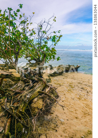 The beautiful aerial view of the morning on the beach with blue sea water in Kaur, Bengkulu, Indonesia 138863044