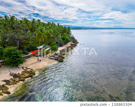 The beautiful aerial view of the morning on the beach with blue sea water in Kaur, Bengkulu, Indonesia 138863104
