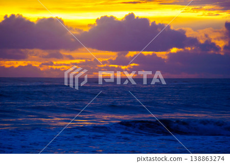 The beautiful aerial view of the morning on the beach with blue sea water in Kaur, Bengkulu, Indonesia The beautiful aerial view of the morning on the beach with blue sea water in Kaur, Bengkulu, Indonesia 138863274