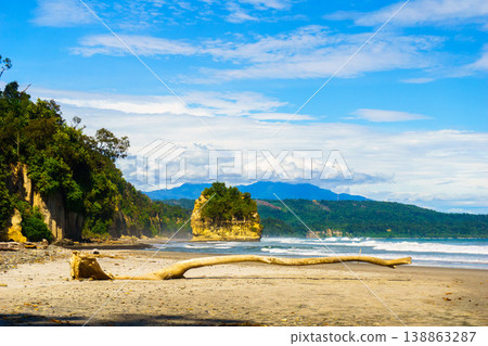 The beautiful aerial view of the morning on the beach with blue sea water in Kaur, Bengkulu, Indonesia 138863287