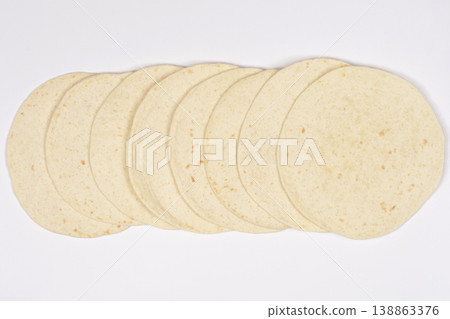 Row of Wheat Tortillas on White Background Row of Wheat Tortillas on White Background 138863376