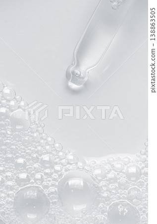 Bubbles of body gel or soap foam or shaving gel. Cosmetic skin care product. Closeup. Copy space Bubbles of body gel or soap foam or shaving gel. Cosmetic skin care product. Closeup. Copy space 138863505
