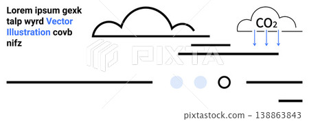 Climate change, environmental awareness, CO2 emissions, air pollution, sustainability, global warming. Minimalistic clouds with CO2 text and abstract lines. Climate change and environmental awareness Climate change, environmental awareness, CO2 emissions, air pollution, sustainability, global warming. Minimalistic clouds with CO2 text and abstract lines. Climate change and environmental awareness 138863843