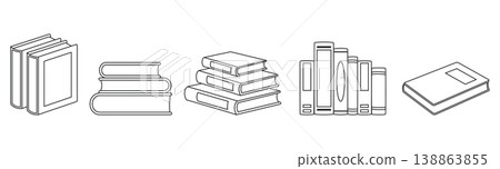 Collection of book stacks in linear sketch style for library branding and educational literature design Collection of book stacks in linear sketch style for library branding and educational literature design 138863855