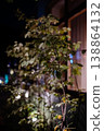 Background material featuring a white brick wall illuminated by light and the shadows of plants. 138864132
