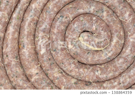 Raw Sausage Coil Close-up 138864359