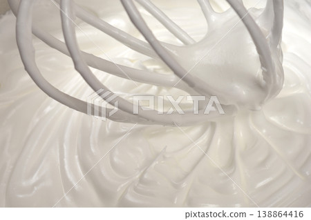 Stand mixer bowl with meringue mixture Stand mixer bowl with meringue mixture 138864416