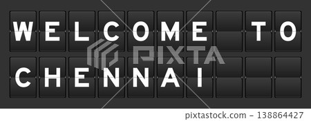 Black color analog flip board with word welcome to chennai on gray background 138864427