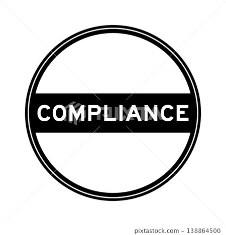 Black color round seal sticker in word compliance on white background 138864500