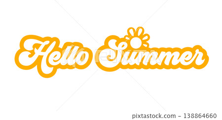 Hello Summer orange lettering text. Minimalist vector Hello summer typography on white background. Modern summer seasonal greeting for holiday marketing, travel cards, and bright social media Hello Summer orange lettering text. Minimalist vector Hello summer typography on white background. Modern summer seasonal greeting for holiday marketing, travel cards, and bright social media 138864660