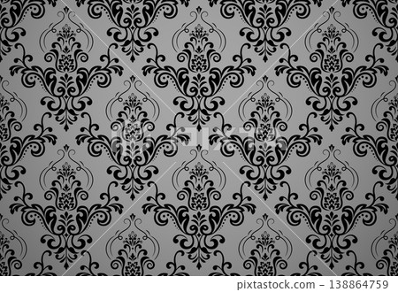 Floral pattern. Seamless vector background. Vintage wallpaper in the Baroque style. Gray and black ornament for fabric, wallpaper, packaging. Ornate Damask flower illustration Floral pattern. Seamless vector background. Vintage wallpaper in the Baroque style. Gray and black ornament for fabric, wallpaper, packaging. Ornate Damask flower illustration 138864759