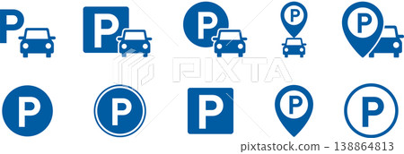 Parking lot/road signs and car icon (blue) 138864813