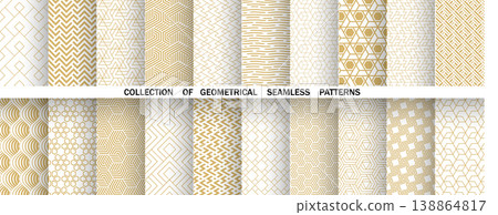 Geometric set of seamless golden and white patterns. Simple vector graphics 138864817