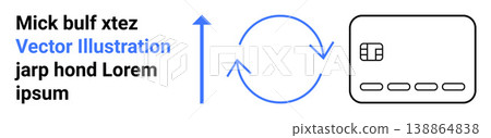 Financial processes, payment transactions, money transfer, banking concepts, online purchases, credit card usage. Circular arrows and credit card symbol. Financial processes and payment transactions 138864838