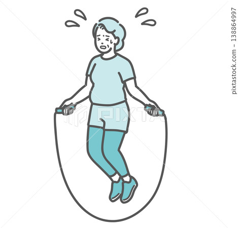 An illustration of a chubby senior woman struggling to jump rope. An illustration of a chubby senior woman struggling to jump rope. 138864997