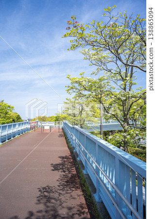 初夏的藍天和行人天橋,東京江戶川區清心町 初夏的藍天和行人天橋,東京江戶川區清心町 138865094