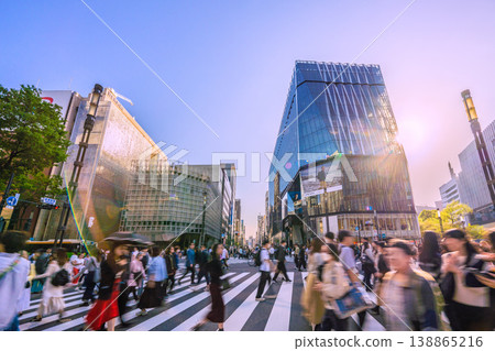 Tokyo cityscape, April 12th. Sukiyabashi intersection, Sony Park, GinzaNovo, and other areas bustling with tourists. Tokyo cityscape, April 12th. Sukiyabashi intersection, Sony Park, GinzaNovo, and other areas bustling with tourists. 138865216