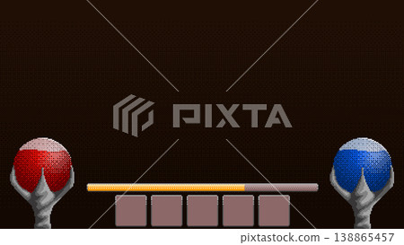 Pixel art dark fantasy interface with health and mana bars Pixel art dark fantasy interface with health and mana bars 138865457