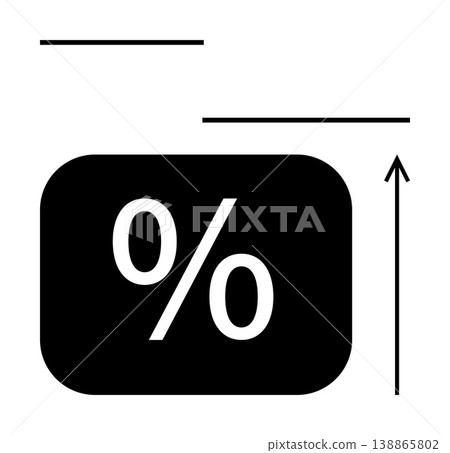 Finance, business growth, interest rates, performance analysis, data statistics, marketing. Black percentage symbol with upward arrow and minimalistic lines. Finance and business growth concept 138865802