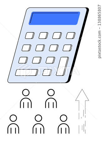 Business strategy, team efficiency, financial growth, workplace productivity, profit calculation, investment analysis. A calculator above a group of people with an upward arrow. Financial growth Business strategy, team efficiency, financial growth, workplace productivity, profit calculation, investment analysis. A calculator above a group of people with an upward arrow. Financial growth 138865807