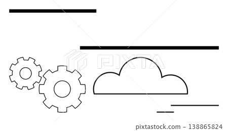 Cloud computing, data storage, technology services, digital innovation, business solutions, IT systems. Minimalist design of a cloud and two gears. Cloud computing and data storage concept Cloud computing, data storage, technology services, digital innovation, business solutions, IT systems. Minimalist design of a cloud and two gears. Cloud computing and data storage concept 138865824