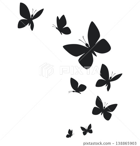 Butterflies silhouette flying on white background. 138865903