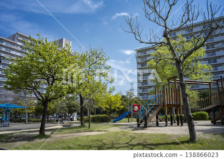 A view of the apartment complex in Nishikasai, Edogawa Ward, Tokyo, and a park. A view of the apartment complex in Nishikasai, Edogawa Ward, Tokyo, and a park. 138866023