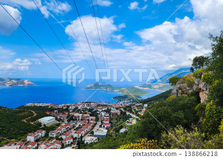 Panoramic top view of seaside resort city of Kas in Turkey. Panoramic top view of seaside resort city of Kas in Turkey. 138866218