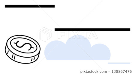 Digital finance, cloud storage, fintech, online payments, economic technology, digital savings. Minimalist design with a coin and a cloud on a white background. Digital finance and cloud storage Digital finance, cloud storage, fintech, online payments, economic technology, digital savings. Minimalist design with a coin and a cloud on a white background. Digital finance and cloud storage 138867476