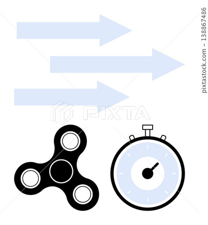 Time management, productivity, efficiency, stress relief, focus improvement, goal setting. Stopwatch next to spinner and arrows indicating progress. Productivity and time management concept Time management, productivity, efficiency, stress relief, focus improvement, goal setting. Stopwatch next to spinner and arrows indicating progress. Productivity and time management concept 138867486