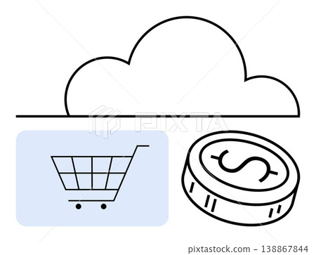 E-commerce, cloud solutions, online payment systems, digital business, shopping platforms, internet retail. Shopping cart, dollar coin and cloud symbol. E-commerce and cloud solutions E-commerce, cloud solutions, online payment systems, digital business, shopping platforms, internet retail. Shopping cart, dollar coin and cloud symbol. E-commerce and cloud solutions 138867844