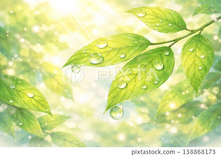 Spring Series: Close-ups of young leaves glistening with morning dew 138868173