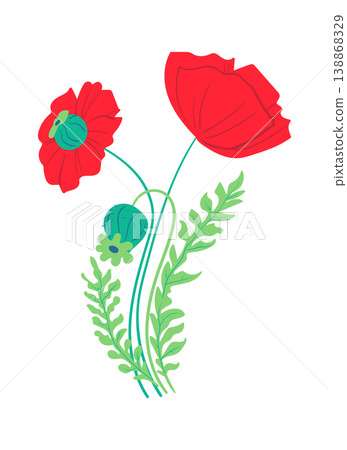 Poppy Flowers With Seed Pods Cartoon Poppy Flowers With Seed Pods Cartoon 138868329