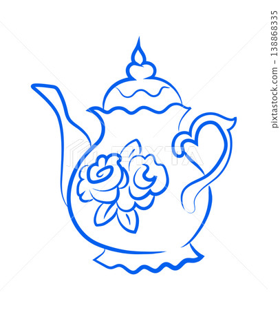 Teapot With Rose Motif Line Art 138868335