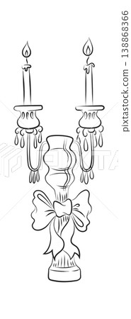 Candelabra With Lit Candles Line Art Candelabra With Lit Candles Line Art 138868366