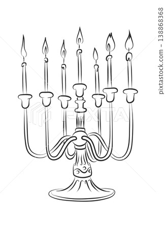 Candelabrum With Burning Candles Line Art Candelabrum With Burning Candles Line Art 138868368
