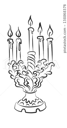 Candelabra With Burning Candles Line Art Candelabra With Burning Candles Line Art 138868376