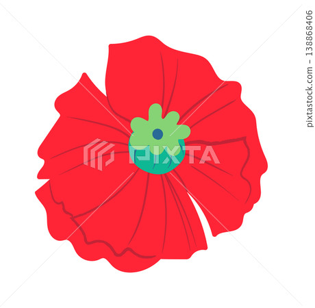 Poppy Bloom With Petal Veins Cartoon Poppy Bloom With Petal Veins Cartoon 138868406