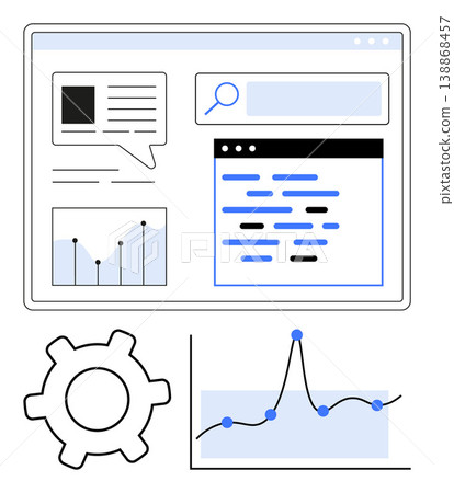 Data analysis, web development, user interface, design process, SEO optimization, programming tools. browser window layout, charts gear and code. Data analysis and web development concept Data analysis, web development, user interface, design process, SEO optimization, programming tools. browser window layout, charts gear and code. Data analysis and web development concept 138868457