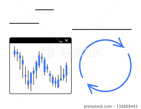 Financial analysis, economic forecasting, stock market trends, investment strategies, business processes, data visualization. Graph window and circular arrow. Financial analysis and economic Financial analysis, economic forecasting, stock market trends, investment strategies, business processes, data visualization. Graph window and circular arrow. Financial analysis and economic 138868483