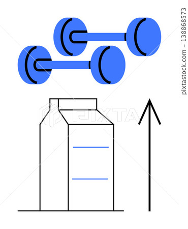 Fitness, nutrition improvement, strength building, healthy lifestyle, diet planning, and wellness. Dumbbells above a milk carton next to an upward arrow. Fitness and nutrition improvement concept Fitness, nutrition improvement, strength building, healthy lifestyle, diet planning, and wellness. Dumbbells above a milk carton next to an upward arrow. Fitness and nutrition improvement concept 138868573