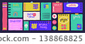 Colorful girly sticky notes and planner dashboard. Fun cartoon hand drawn memos with self love quotes, task lists and goals on dark background. Cute vector template for digital planner and bullet 138868825