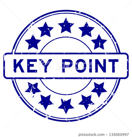 Grunge blue key point word with star icon round rubber seal stamp on white background 138868997