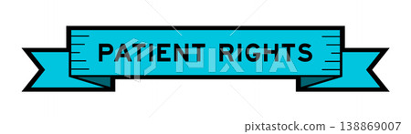 Ribbon label banner with word patient rights in blue color on white background 138869007